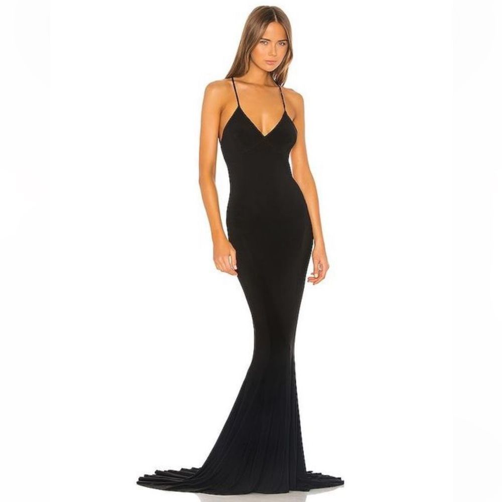 NWT Norma Kamali Low Back Slip Mermaid Fishtail Gown in Black Small Revolve